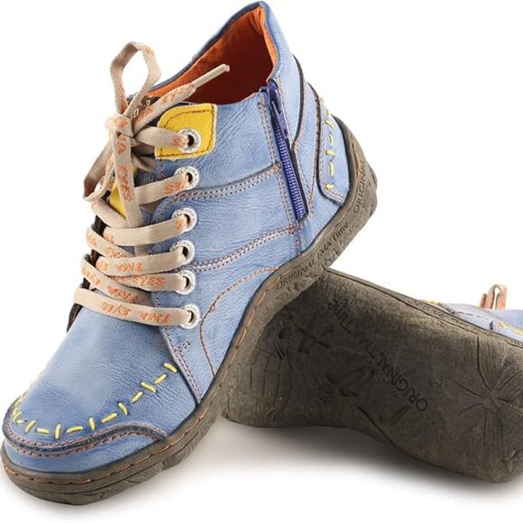 TMA EYES Women Lace-up Low Heel Handwork Casual Boots Size 9 - Picture 1 of 5